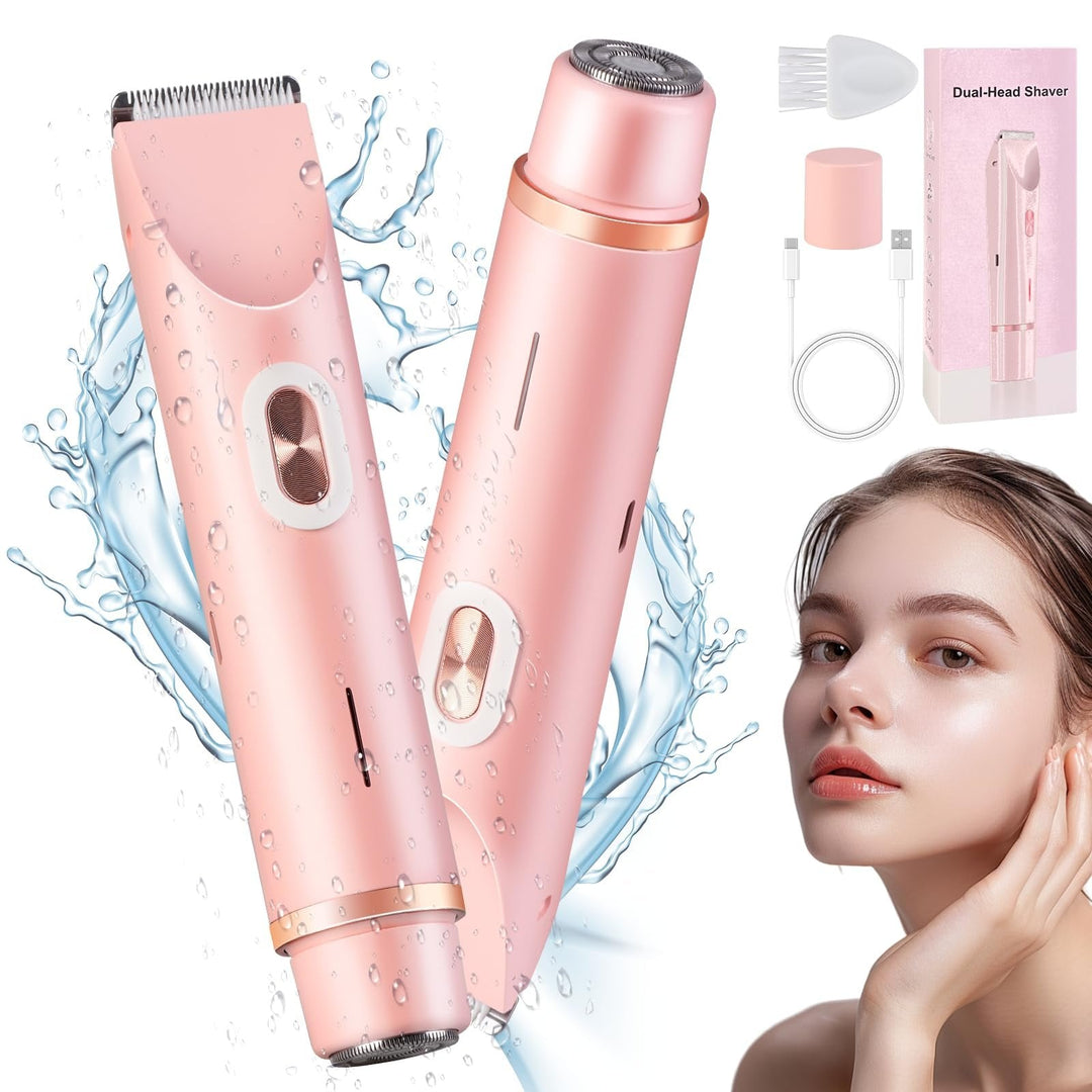 Women's electric shaver and bikini trimmer close-up showing precision blades