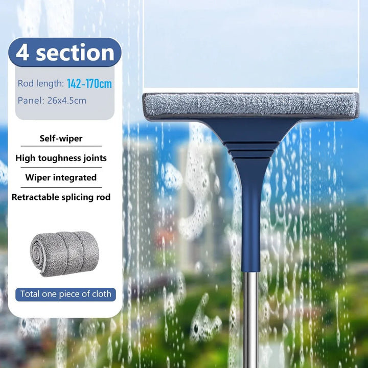 Telescopic pole extension mechanism for high reach window cleaning