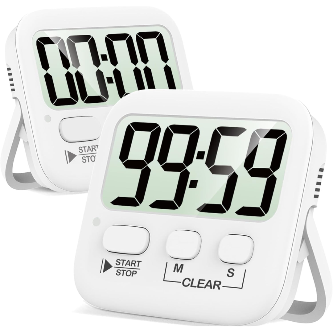 Universal 2-pack digital kitchen timers for cooking and baking