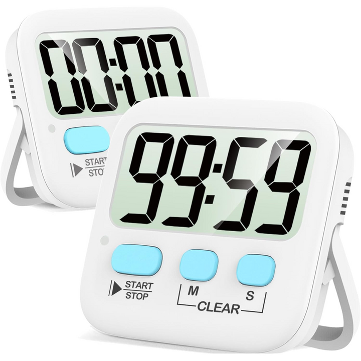 Digital kitchen timer displaying countdown time on screen