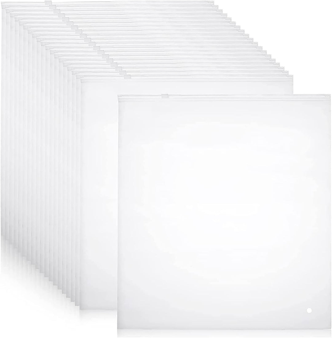 Stack of frosted zip storage bags in a 20-pack configuration