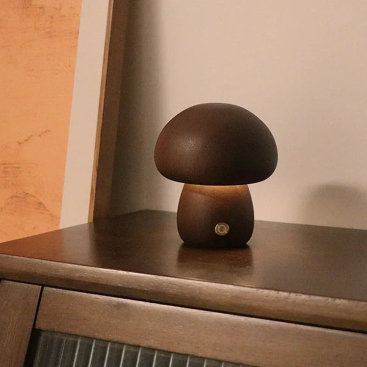 Complete view of the cozy wooden night light in a room setting