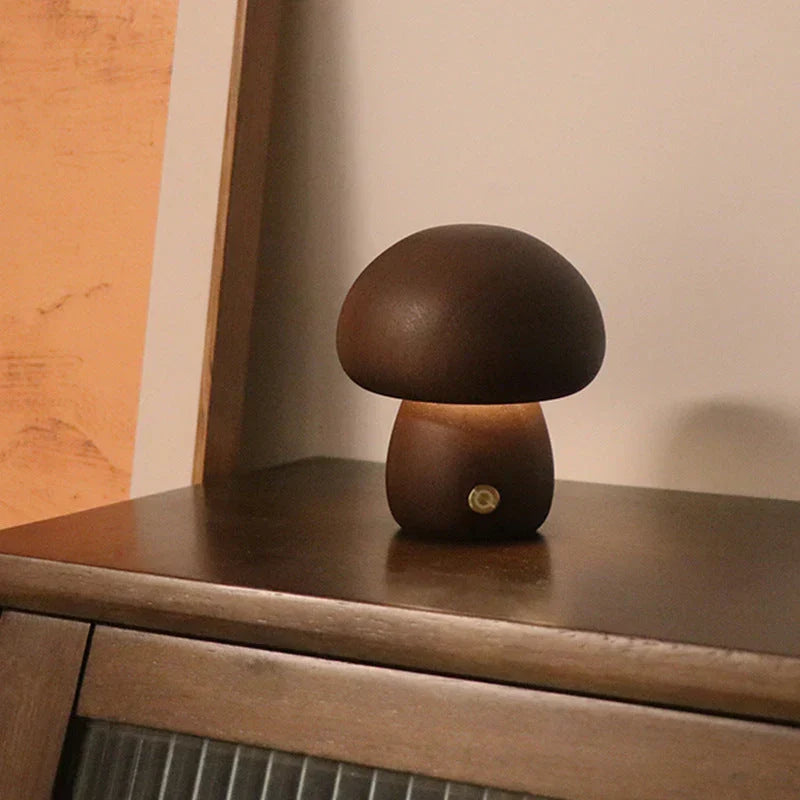 Cute mushroom shaped wooden night light with warm LED glow
