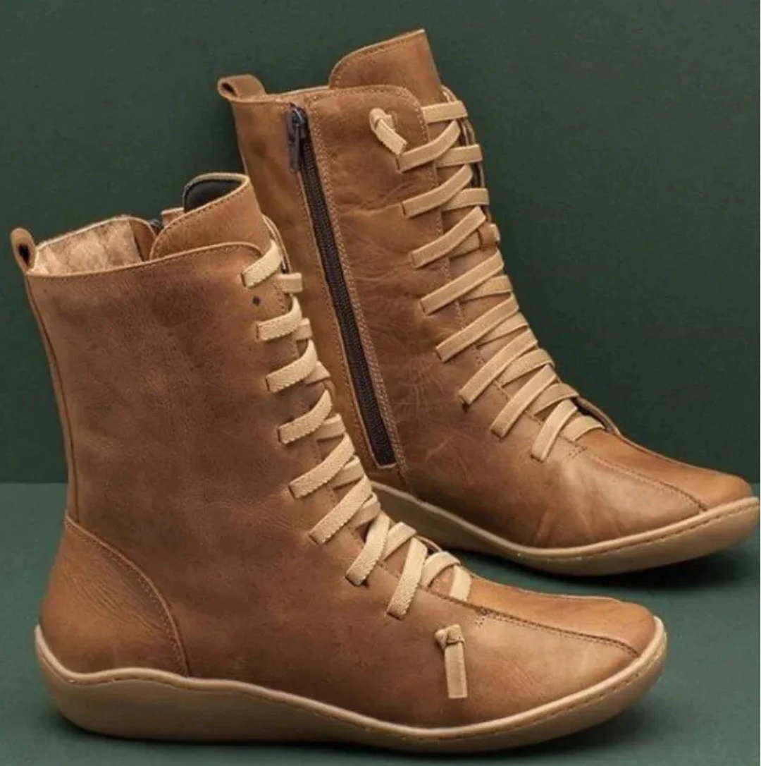 Women's waterproof snow boots with warm faux fur lining for cold winter weather.