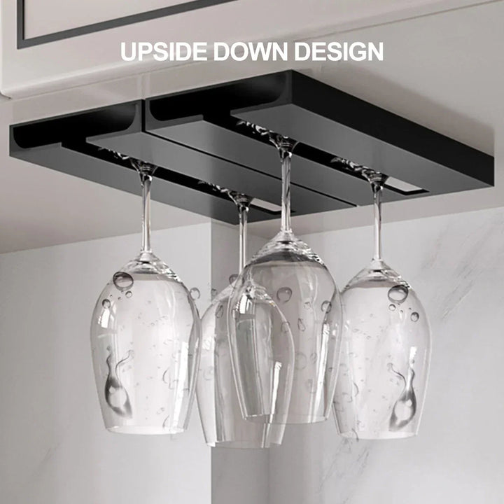 Under cabinet wine glass rack for kitchen storage and bar accessories