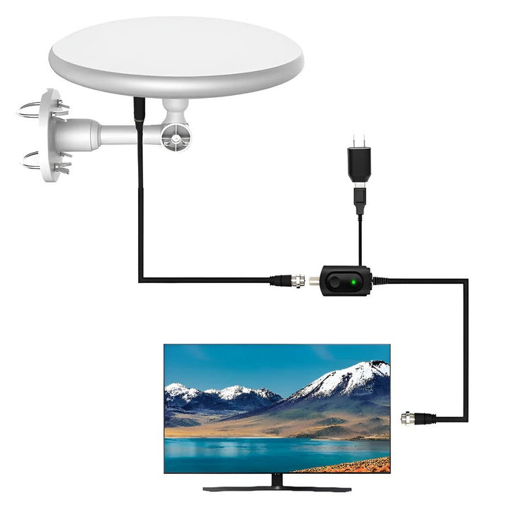Close up of outdoor HD antenna showing durable construction for weather resistance
