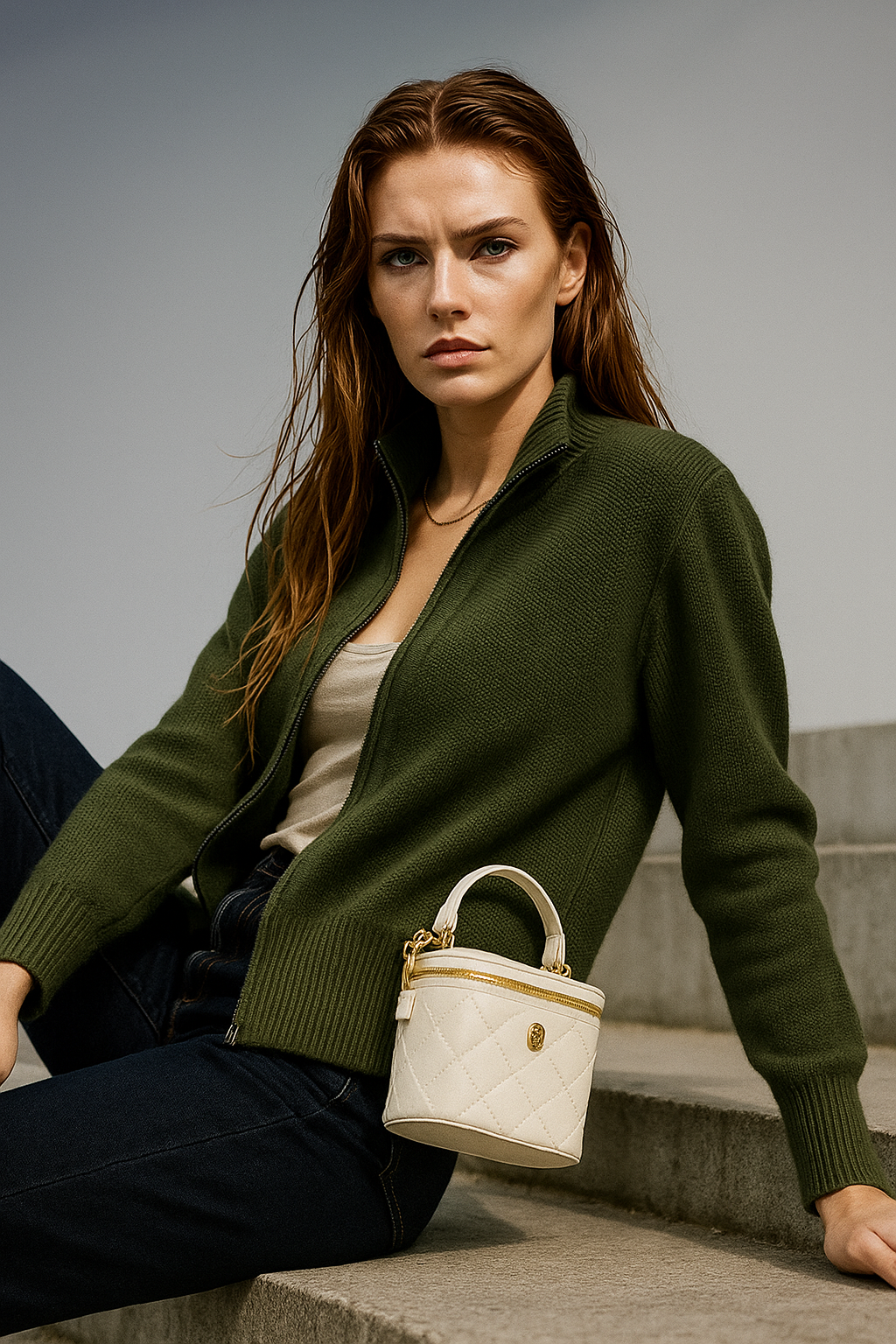 Fall fashion womens sweater with full front zipper detail