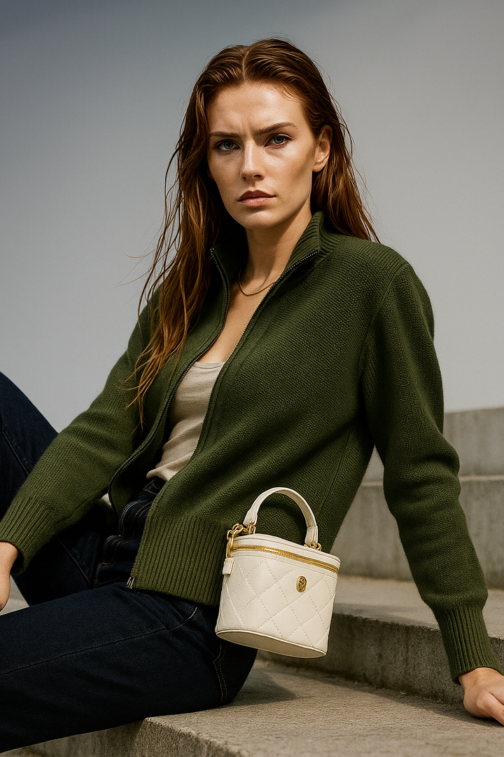 Fall fashion womens sweater with full front zipper detail