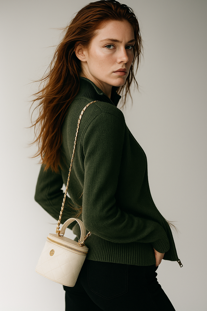 Soft knitwear zip up sweater sleeve detail and cuff
