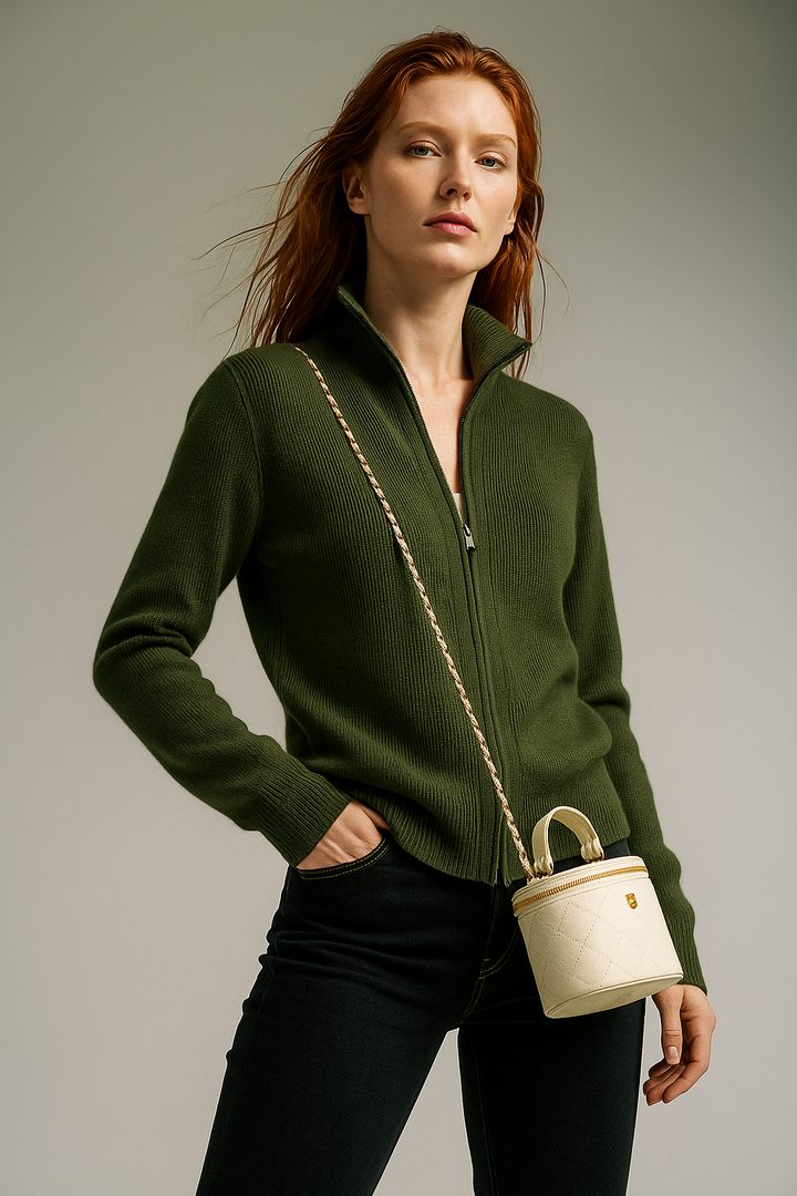 Comfortable winter clothing knitwear cardigan flat lay