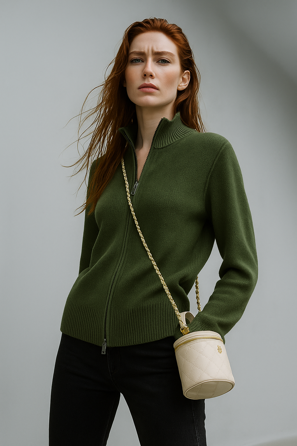 Womens sweater with ribbed hem and cuffs