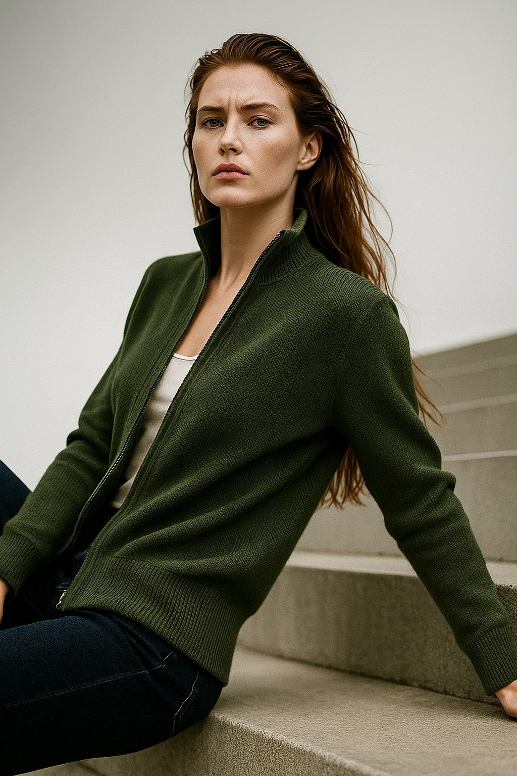 Stylish layering piece womens zip cardigan outfit idea