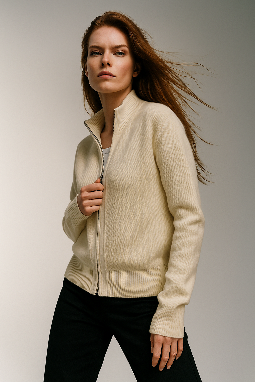Classic womens zip up cardigan back shoulder detail