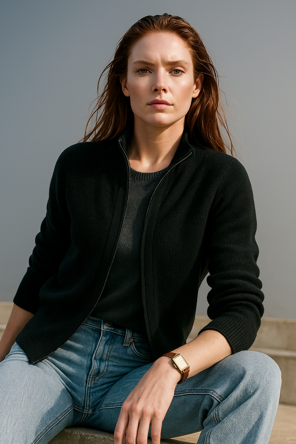 Womens fashion layering cardigan with high zip neck