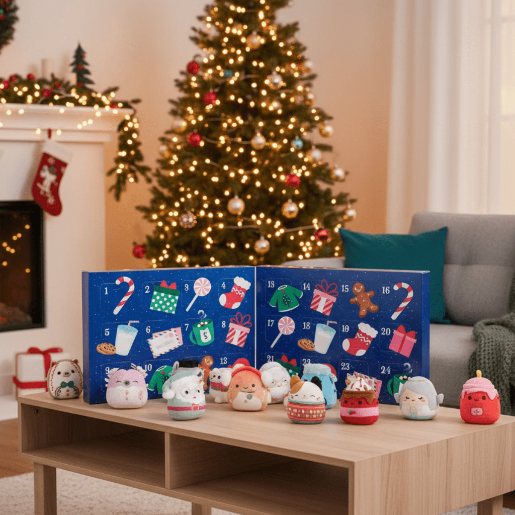 2026 24-Day Micromallow Advent Calendar displayed in front of a Christmas tree