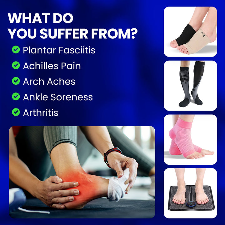 Comprehensive foot care bundle displaying all pain relief items together