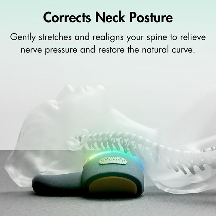 Digital graphic demonstrating cervical spine posture correction and alignment