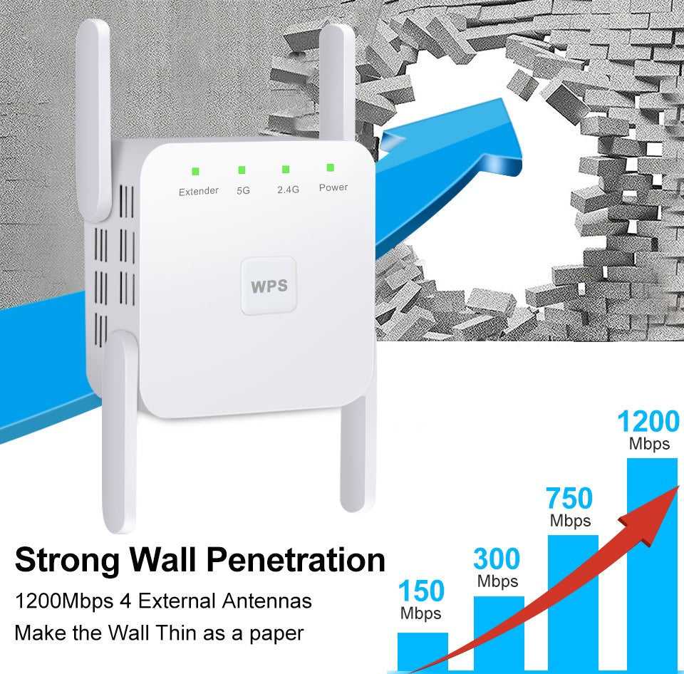 WiFi range extender demonstrating strong wall penetration capabilities