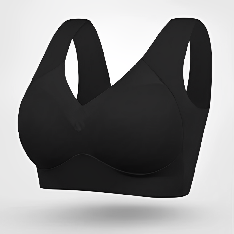 Black women's V-neck molded cup bra with wide straps