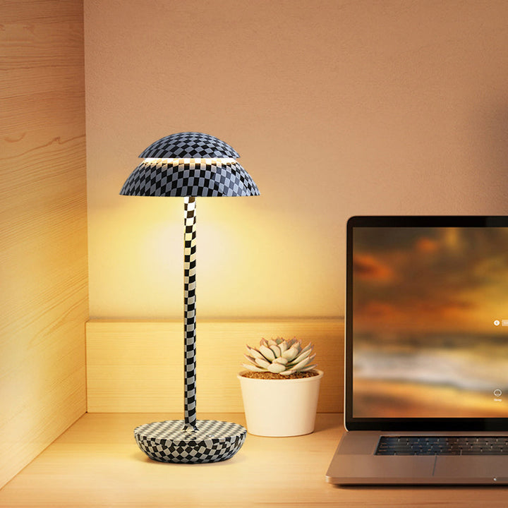 Wireless rechargeable bedside lamp casting a soft ambient glow