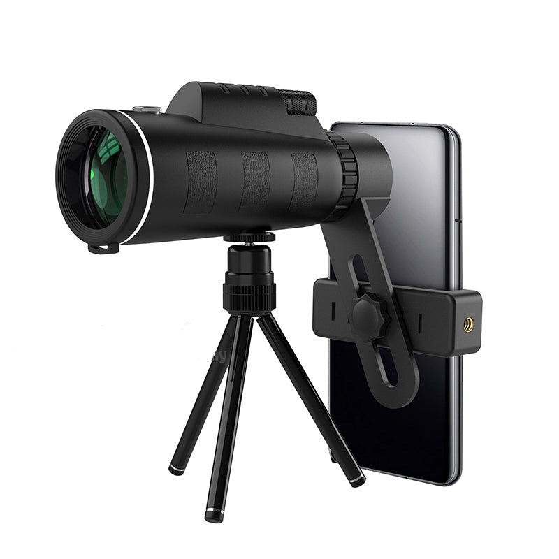 Adjustable tripod stand supporting a high magnification stargazing telescope