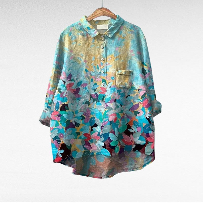 Women's elegant multicolor summer blouse with relaxed fit and button-up front