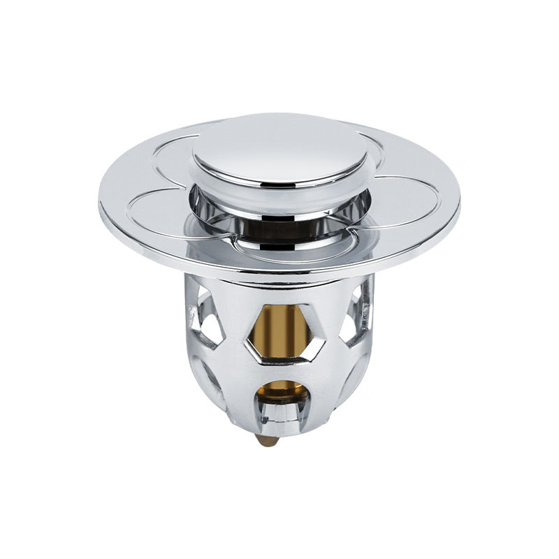 Universal washbasin drain plug installed in a modern bathroom sink