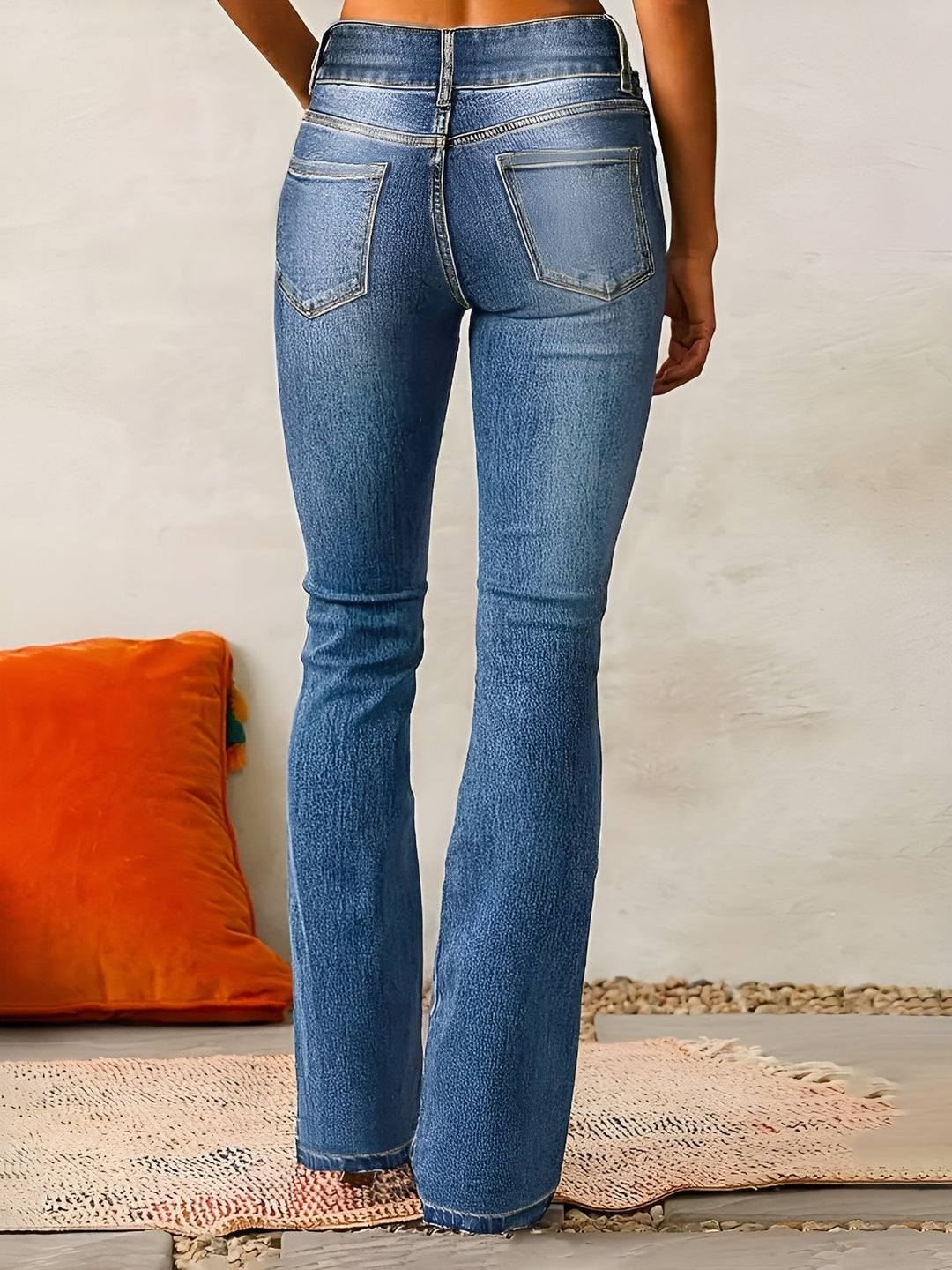 High waist women's flared jeans featuring a comfortable stretch retro design