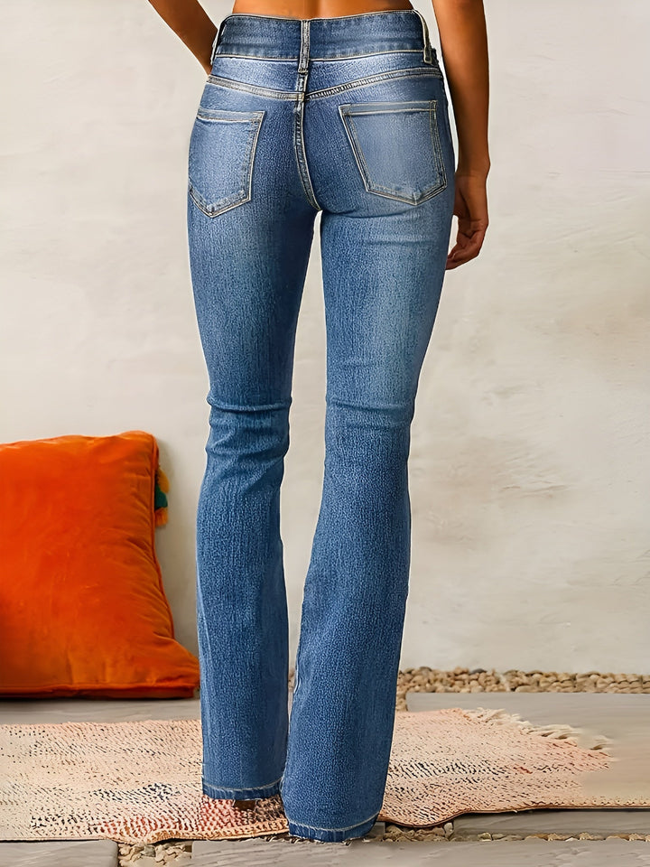 High waist women's flared jeans featuring a comfortable stretch retro design
