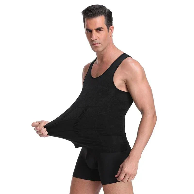 Back view of mens white seamless shapewear compression undershirt