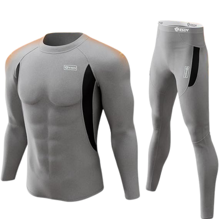 Grey men's thermal underwear long-sleeve top and trousers set