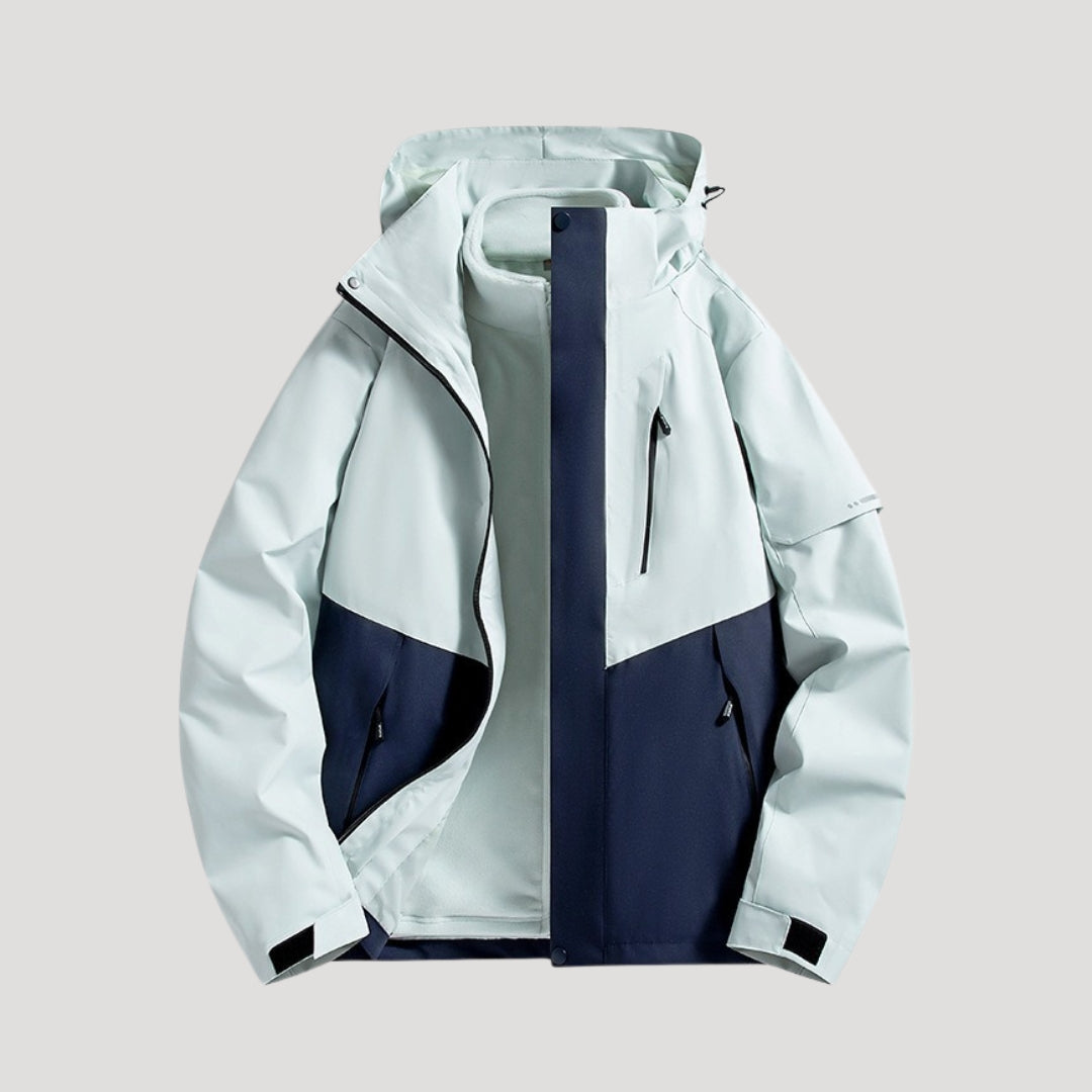 Interior lining of womens windbreaker coat showing breathable mesh