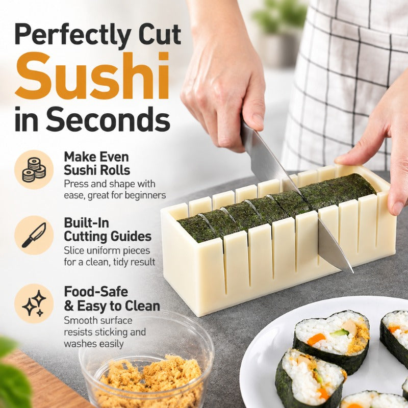 Plastic sushi roller and kitchen organiser tool set for DIY cooking
