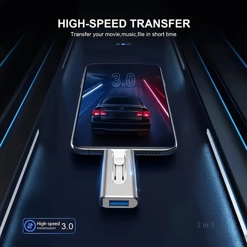 External storage flash drive transferring photos and documents between a computer and a mobile device