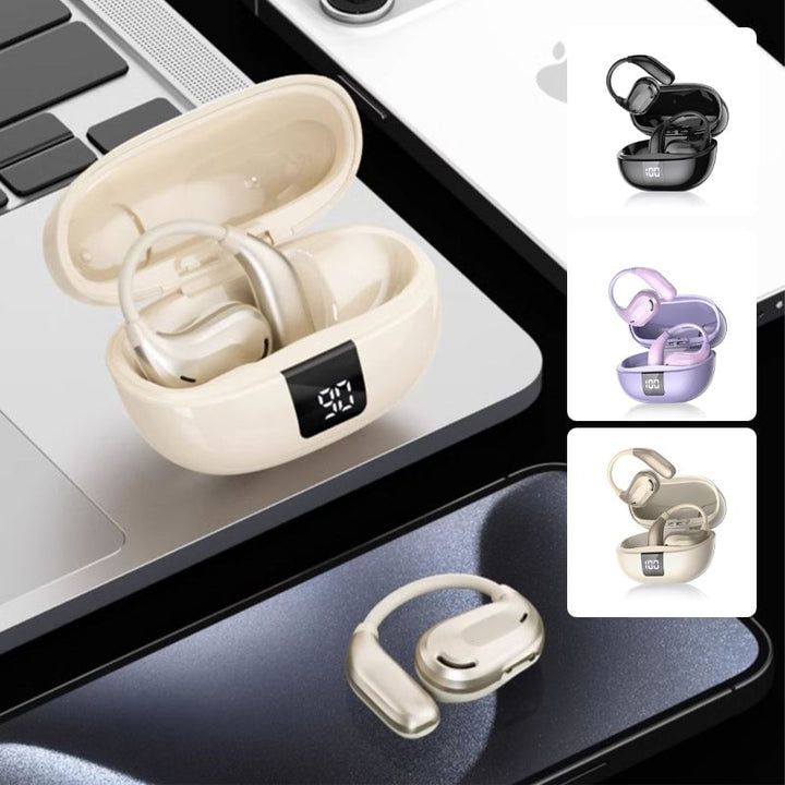 Beige wireless headphones next to smartphone with color variants preview
