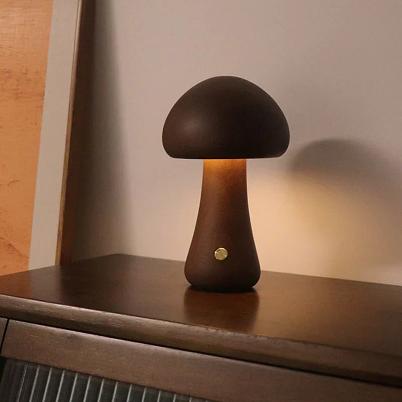 Charming wooden bedside light illuminating a childs bedroom
