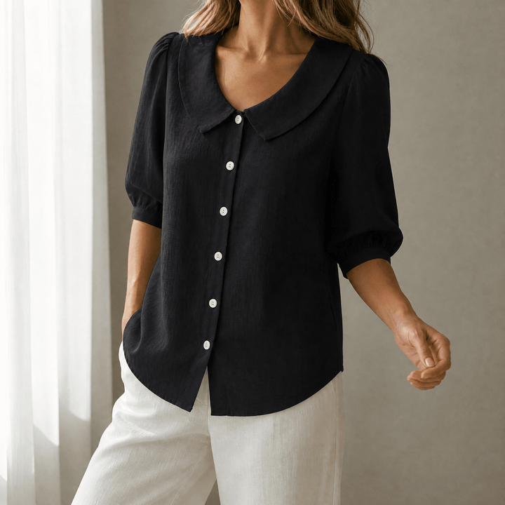 Full outfit styling with women's fashion retro Peter Pan top