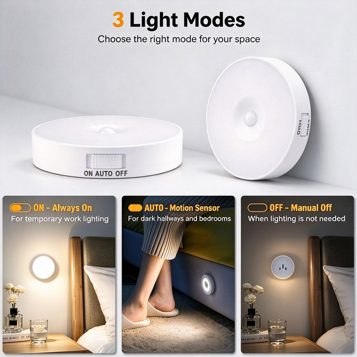 USB rechargeable night light being plugged in with a charging cable