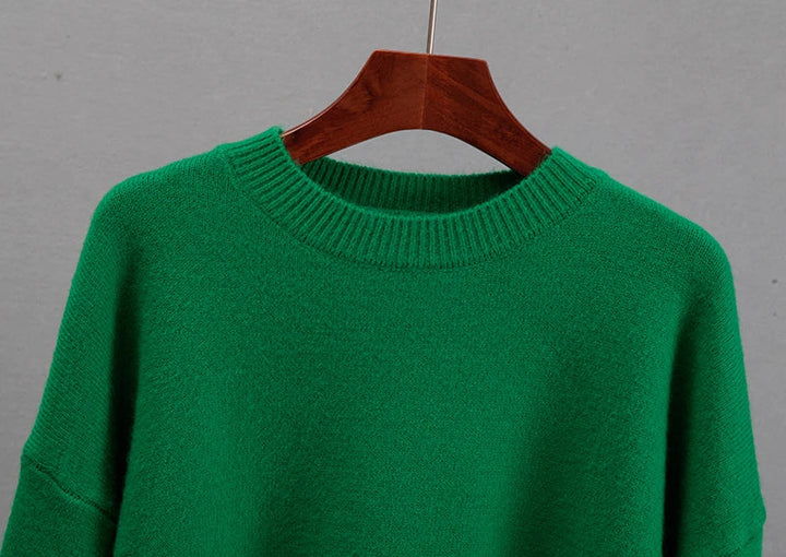 Warm winter fashion outfit featuring the oversized blue knit pullover