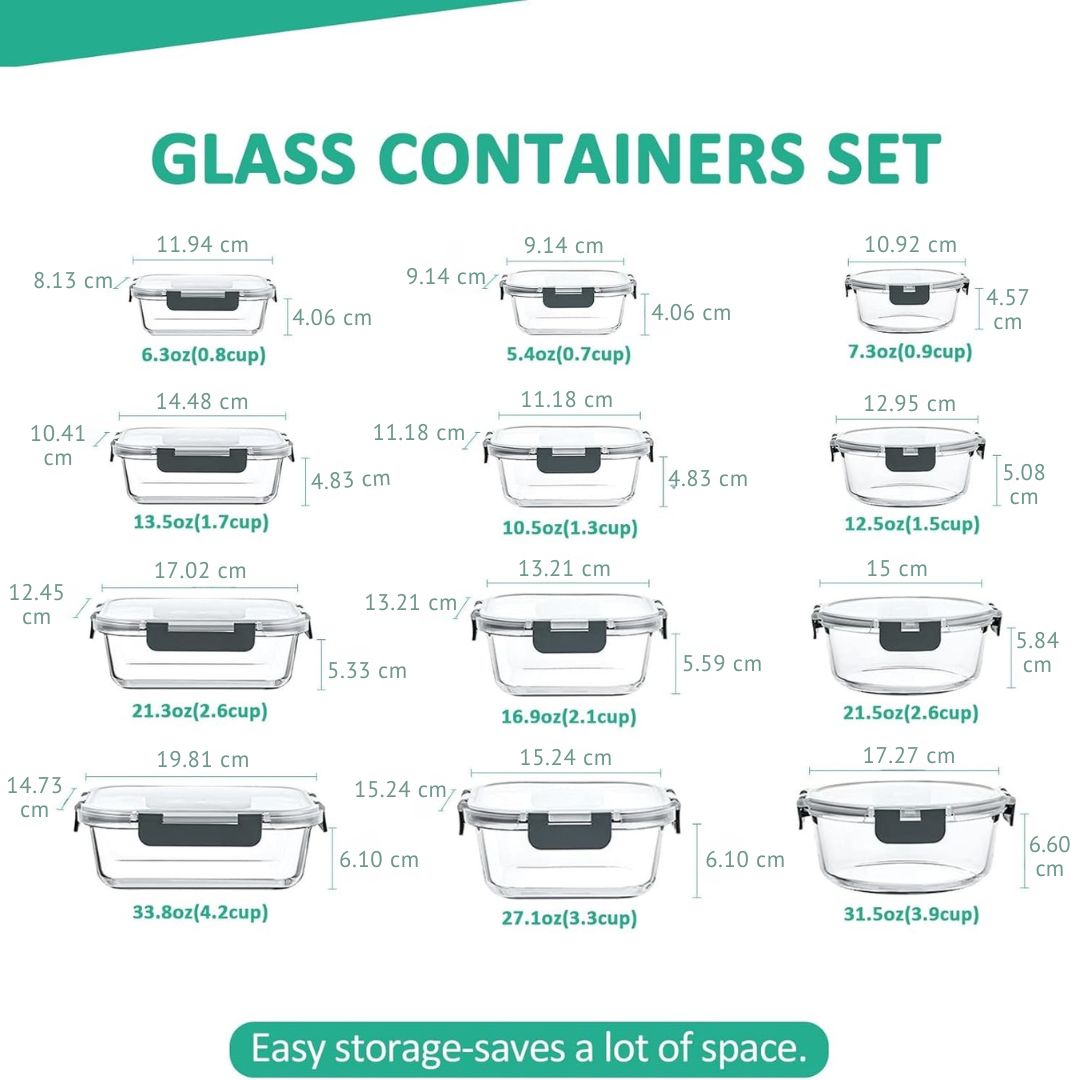 Stackable glass meal prep containers with secure airtight lids
