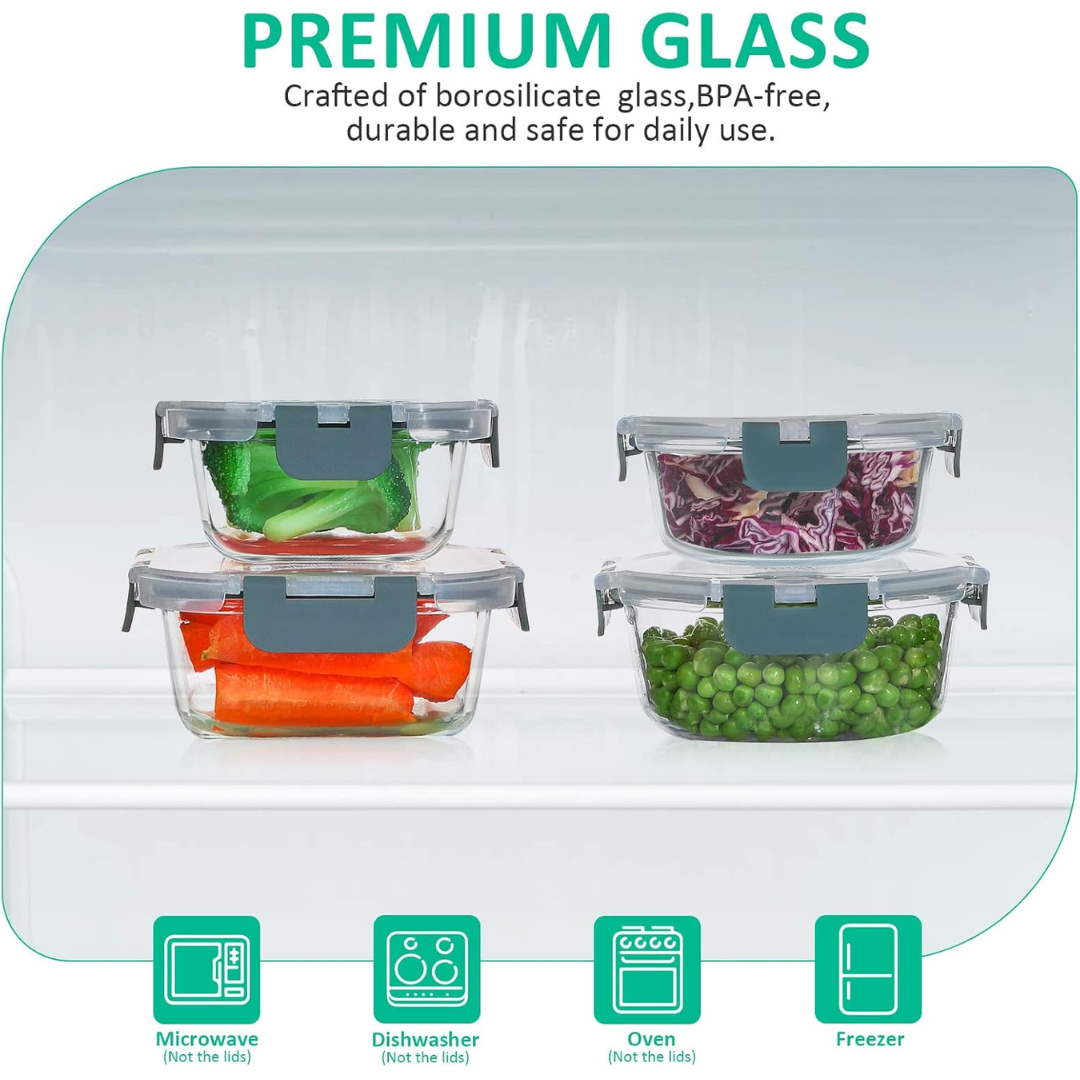 Glass food storage containers with airtight lids for meal prep and kitchen organization