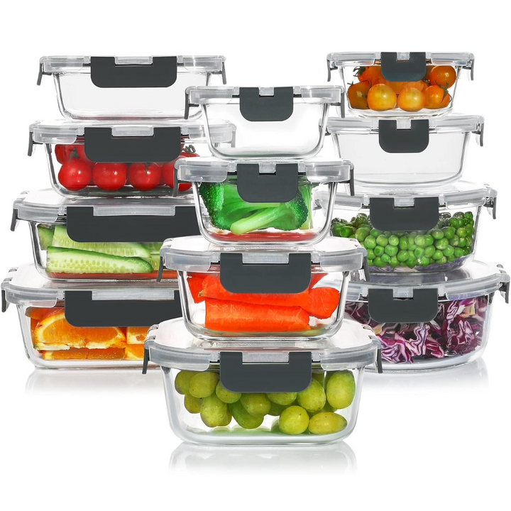 BPA free glass meal prep containers featuring leakproof locking lids