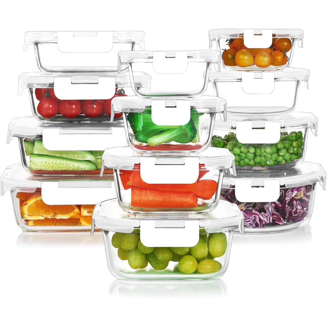Durable glass food storage container showing leakproof locking mechanism