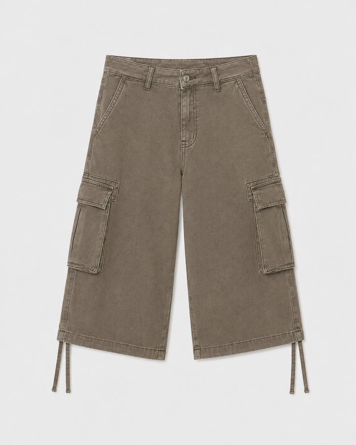Casual streetwear look featuring women's utility cargo shorts