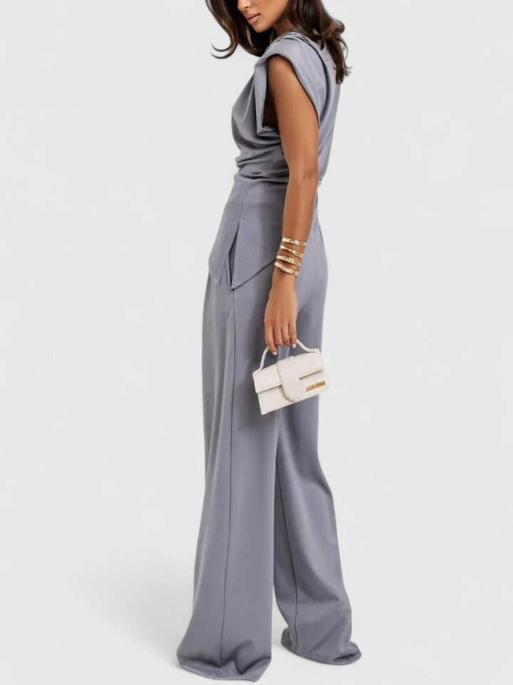 Stylish wide leg trousers paired with a sleeveless top for women