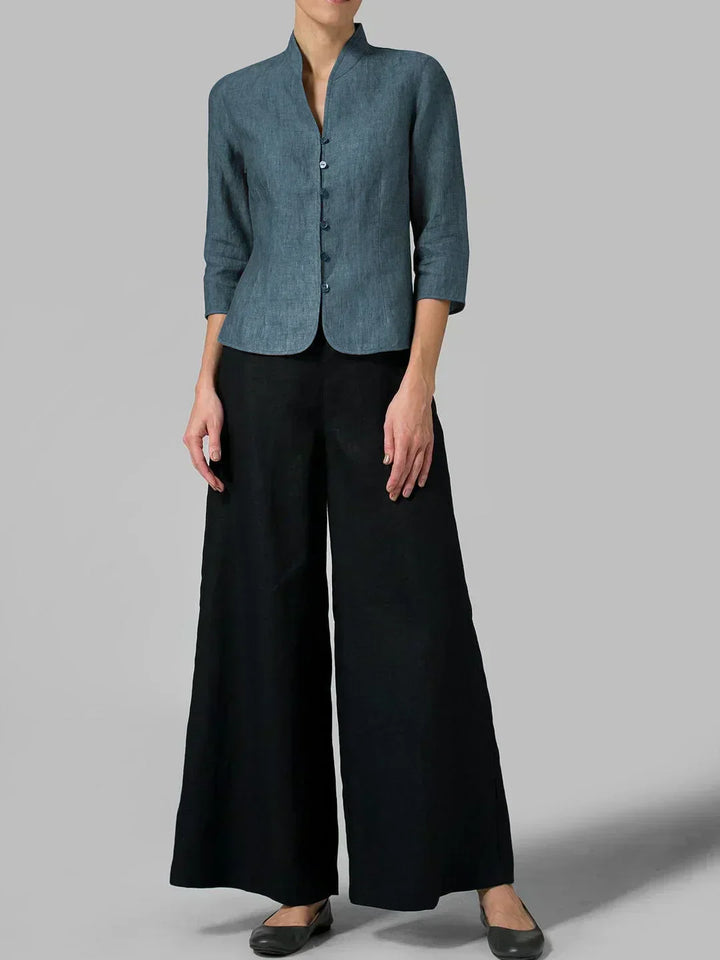 Stylish mandarin collar top featuring front button closure for women