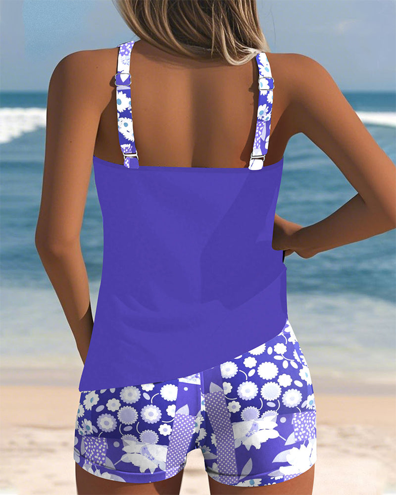 Womens floral print tankini swim set featuring a vibrant two piece swimsuit design