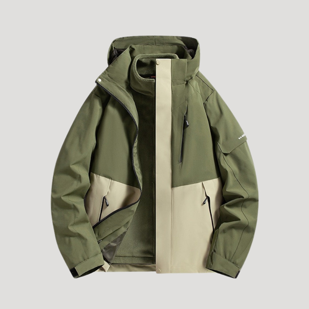 Close up of waterproof jacket fabric texture and durable zipper detail