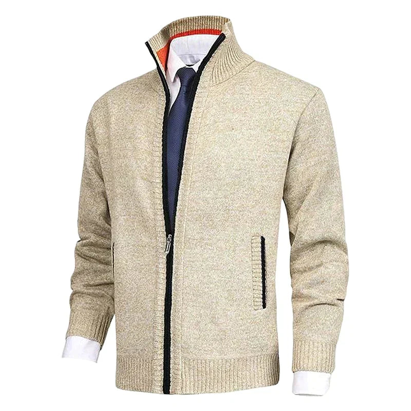Men's full zip cardigan sweater in soft knit fabric for casual winter wear