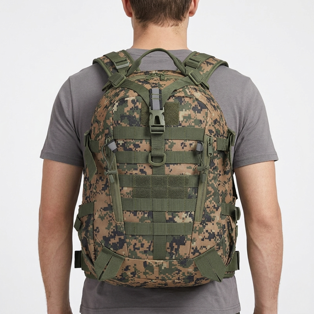 Breathable mesh back panel design on ergonomic travel rucksack